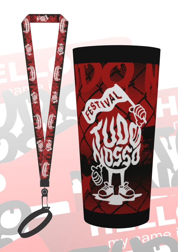 Eco Copo oficial vermelho e preto com o cordão completo Tudo Nosso